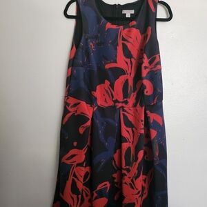 Dress Barn Red and Blue Floral Midi Dress
